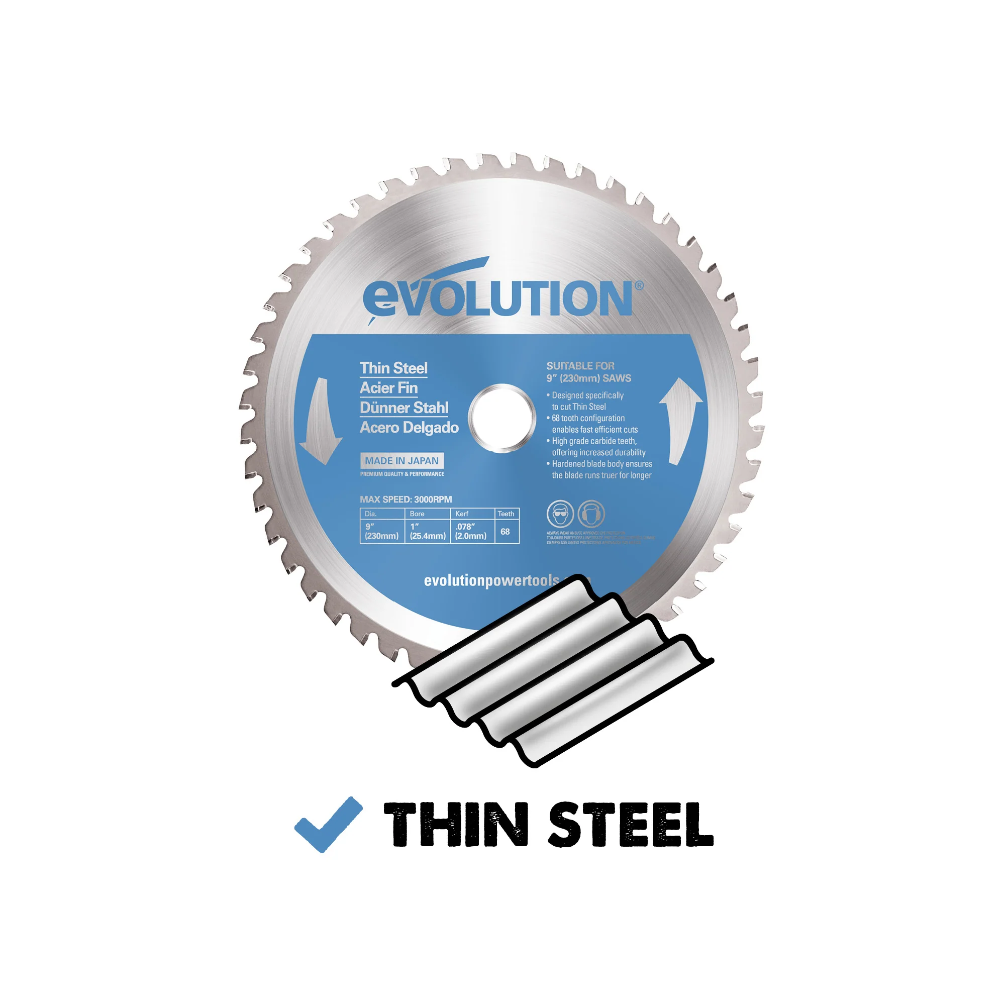 Evolution 230BLADETS | 9 in. | 68T | 1 in. Arbor | Thin Steel and Ferrous Metal TCT Blade - Image 2