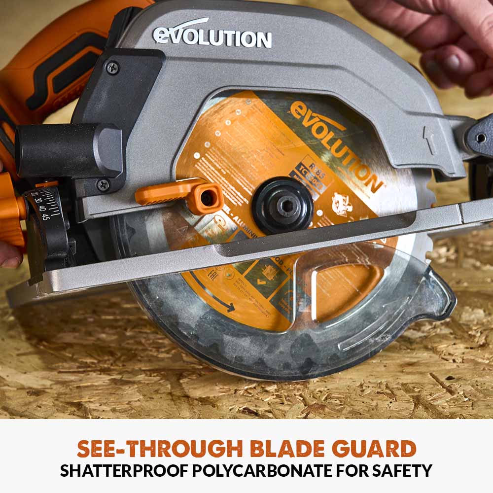 Evolution Cordless R185CCSX-Li 7-1/4 Track Compatible Circular Saw Brushless 20V Li-Ion EXT Inc Multi-Material Blade - Image 4