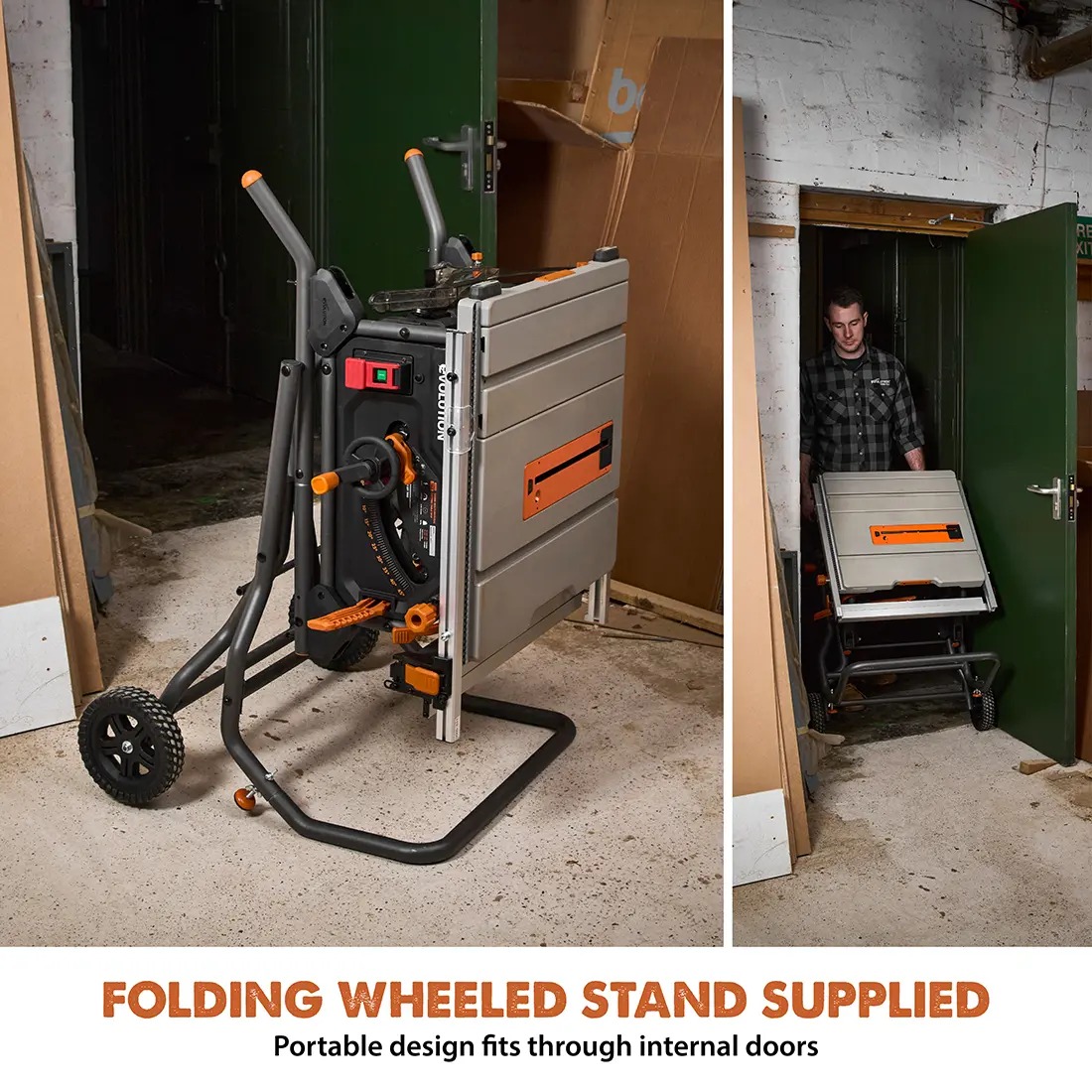 Evolution R10TBLX Portable Jobsite Wood Cutting Table Saw with Wheeled Scissor Stand | 10 in. Multi-Material Cutting Blade - Image 8