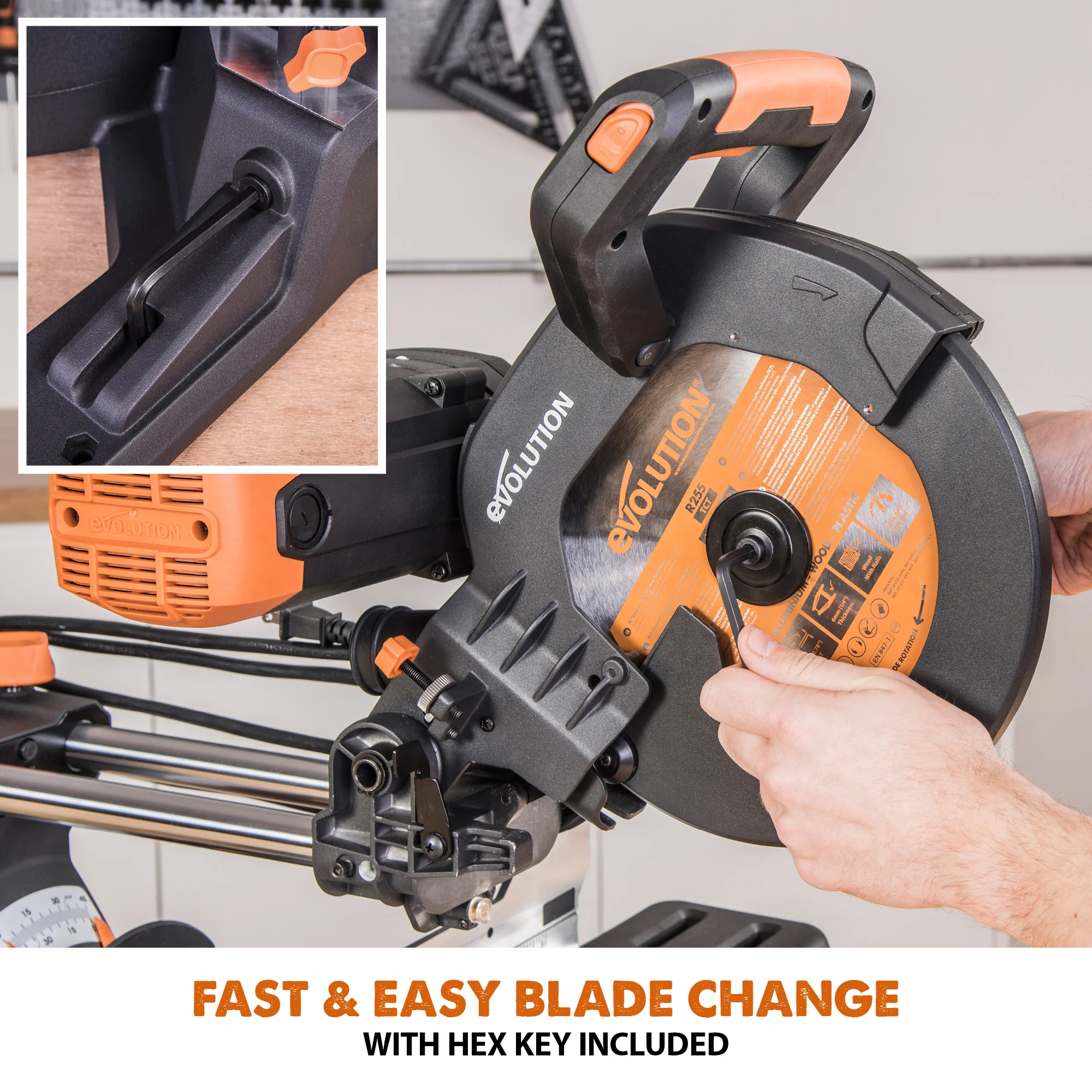 Evolution R255SMS-DB+: Dual Bevel Sliding Miter Saw With 10 in. Multi-Material Cutting Blade - Image 23