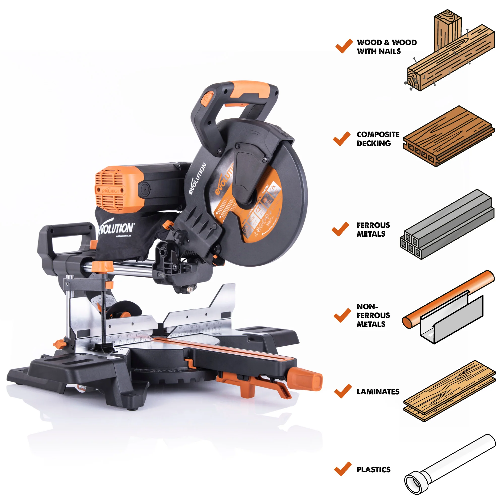Evolution R255SMS-DB+: Dual Bevel Sliding Miter Saw With 10 in. Multi-Material Cutting Blade - Image 4